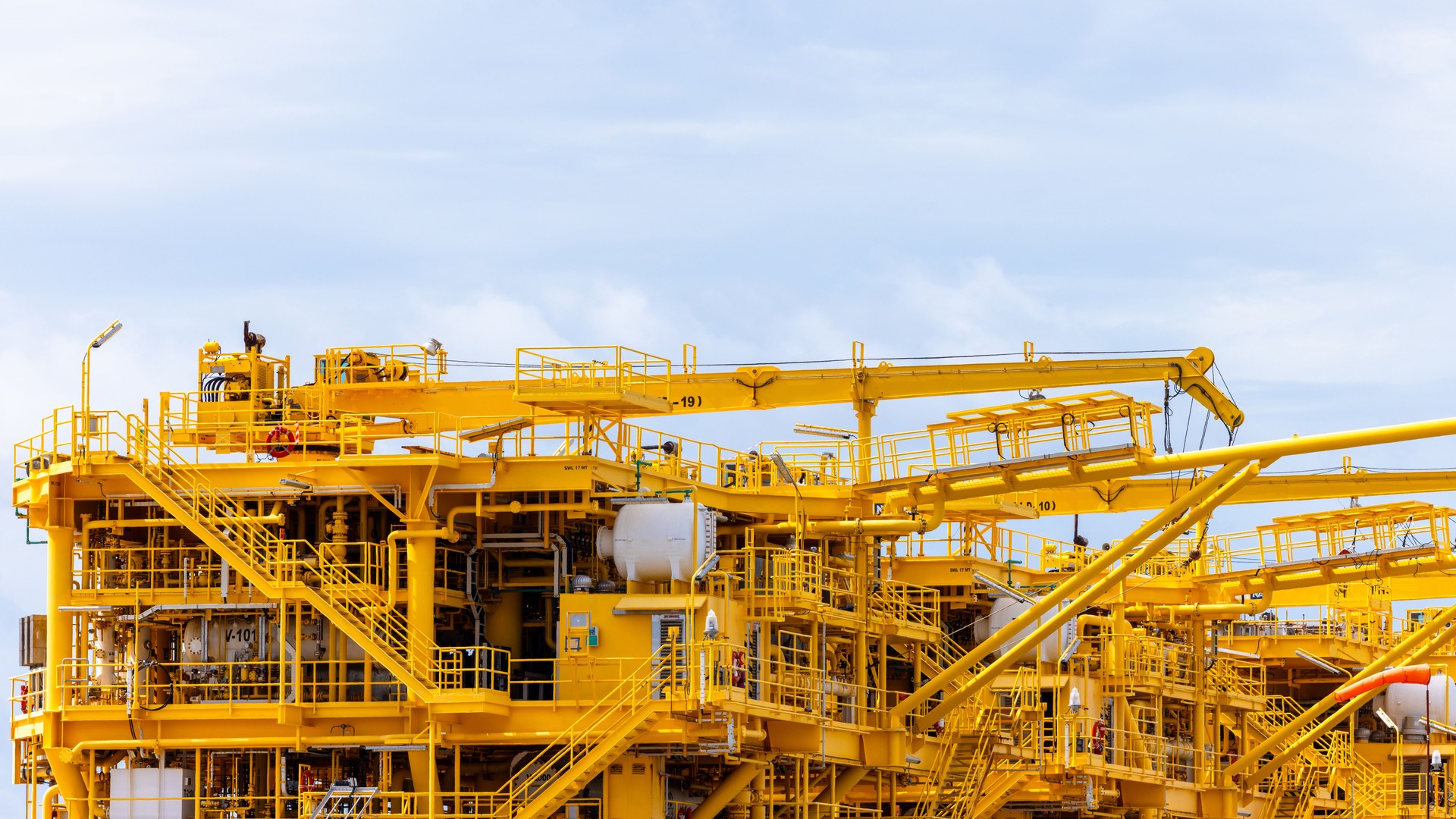 Offshore Oil and Gas production platform, Heavy duty marine engineering structure for energy and petrochemical industry, Offshore oil rig energy infrastructure marine engineering, Offshore platform.